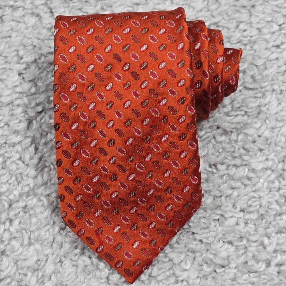 Canali Silk Tie Mens Orange Geometric Oval Made in Italy Luxury Classic